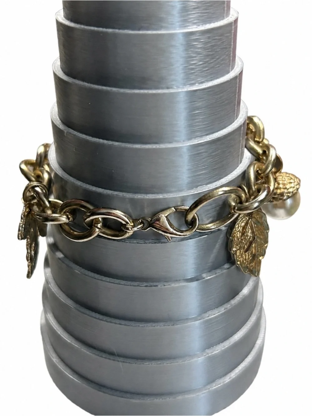 Vintage Gold-Tone Acorn & Leaf Charm Bracelet (c. 1955–1965)